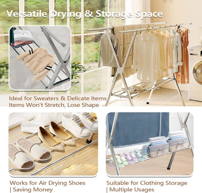 JAUREE Clothes Drying Rack 2 Tiers, Heavy Duty Drying Rack Clothing Folding Indoor Outdoor