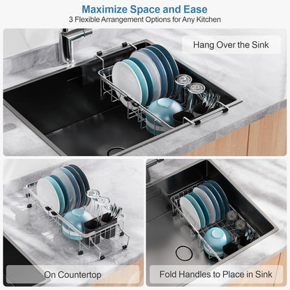 GSlife Expandable in Sink Small Dish Drying Rack - Stainless Steel Capacity Adjustable Over The
