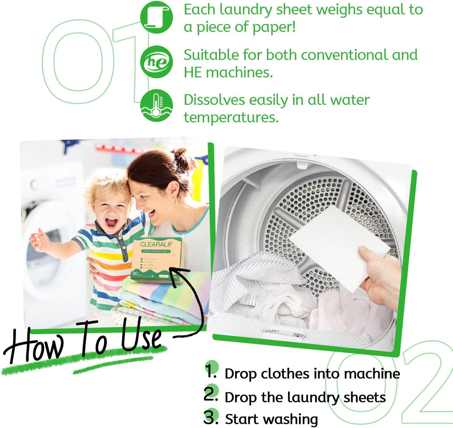 Laundry Detergent Sheets Up to 160 Loads, Wild Mint - Great For Travel,Apartments, Dorms,CLEARALIF