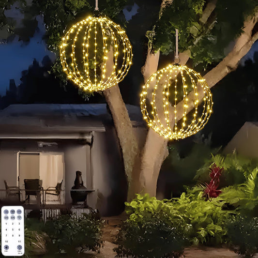 Outdoor Hanging Lighted Sphere, Christmas Decoration Light Balls, 2 in 1 Warm White and Multicolor