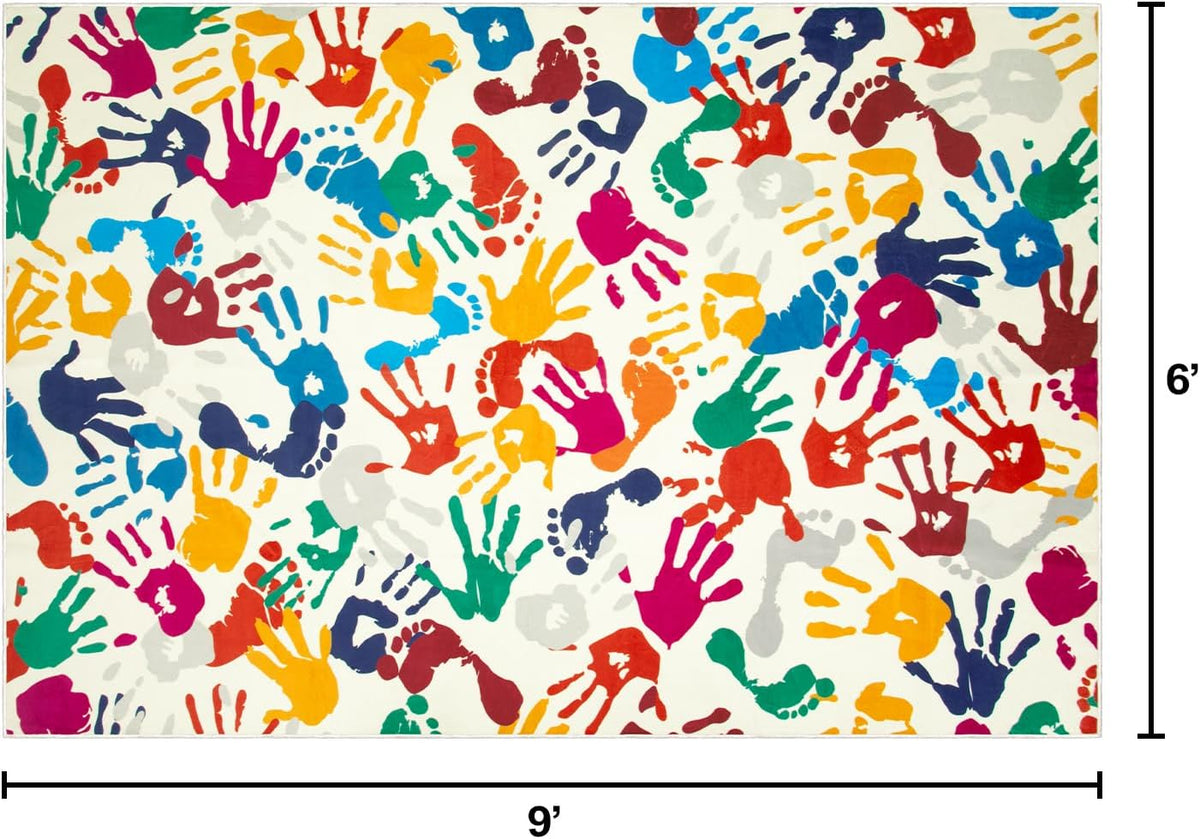 STARUIA Large Colorful Kids Rug 6x9 Ft, Non-Slip Washable Rugs for Classroom, Handprints and