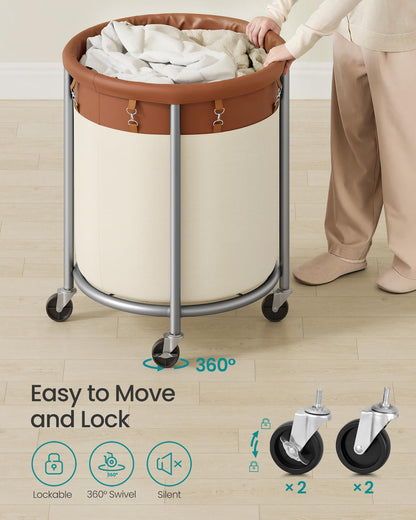 SONGMICS Laundry Basket, Rolling Steel Frame with 2 Locking Wheels, 190 L