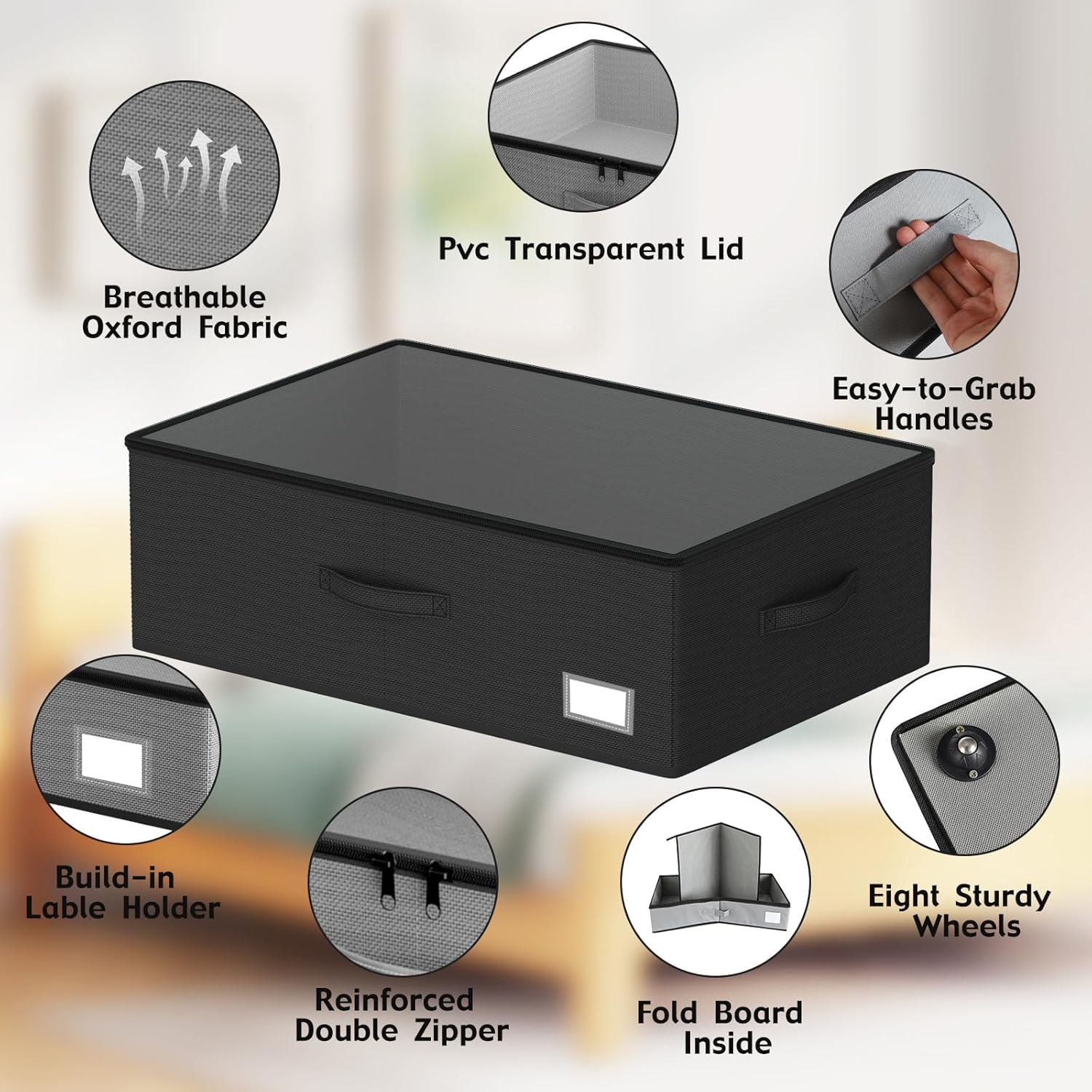 Underbed Storage Bins With Wheels, No Assemble Required 10 inches Height Large Capacity Rolling