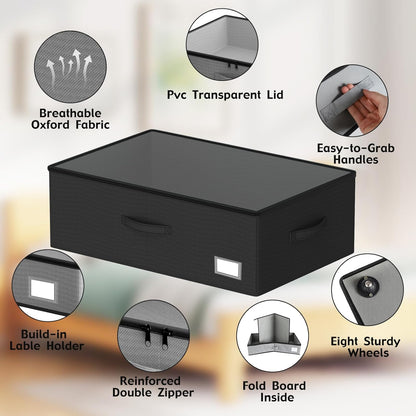 Underbed Storage Bins With Wheels, No Assemble Required 10 inches Height Large Capacity Rolling