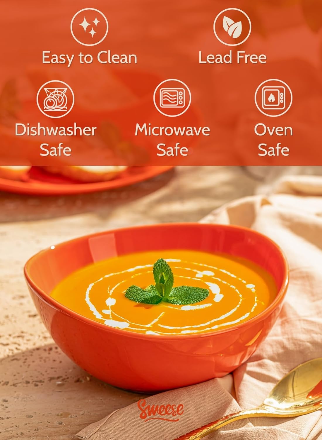 Sweese porcelain bowls 18 oz set of 6 - versatile for soup, cereal, fruit, rice - microwave