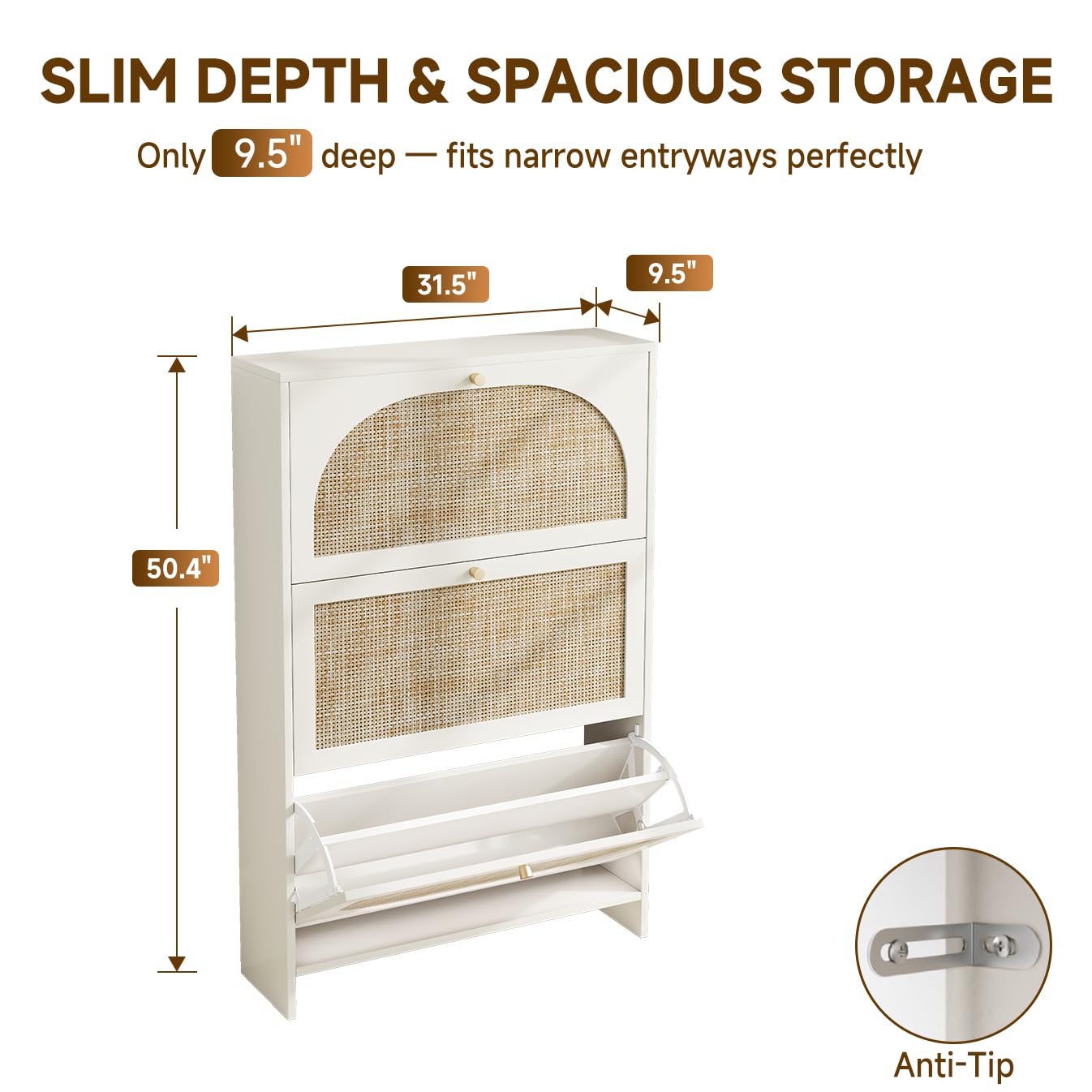 Nicetree Shoe Cabinet Storage for Entryway Slim 9.5" Freestanding Floor Base Shoe Storage Cabinet