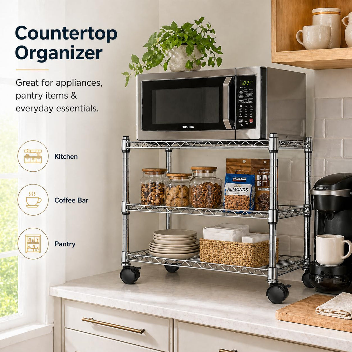 Simple Deluxe 3-Tier Storage Shelves, 750 Lbs Loading Capacity, 24.02" W x 13.78" D x 21.97" H