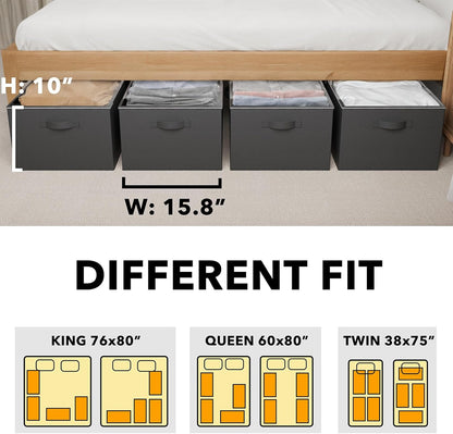 SpaceAid 4 Pack 10" High Under Bed Storage Containers, Large Underbed Storage Organizer Bins with