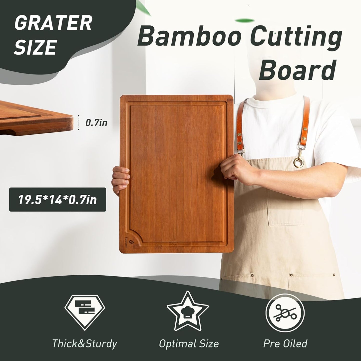 Extra Large Bamboo Cutting Board with Non Slip Feet and Over Sink Butcher Block Chopping Board