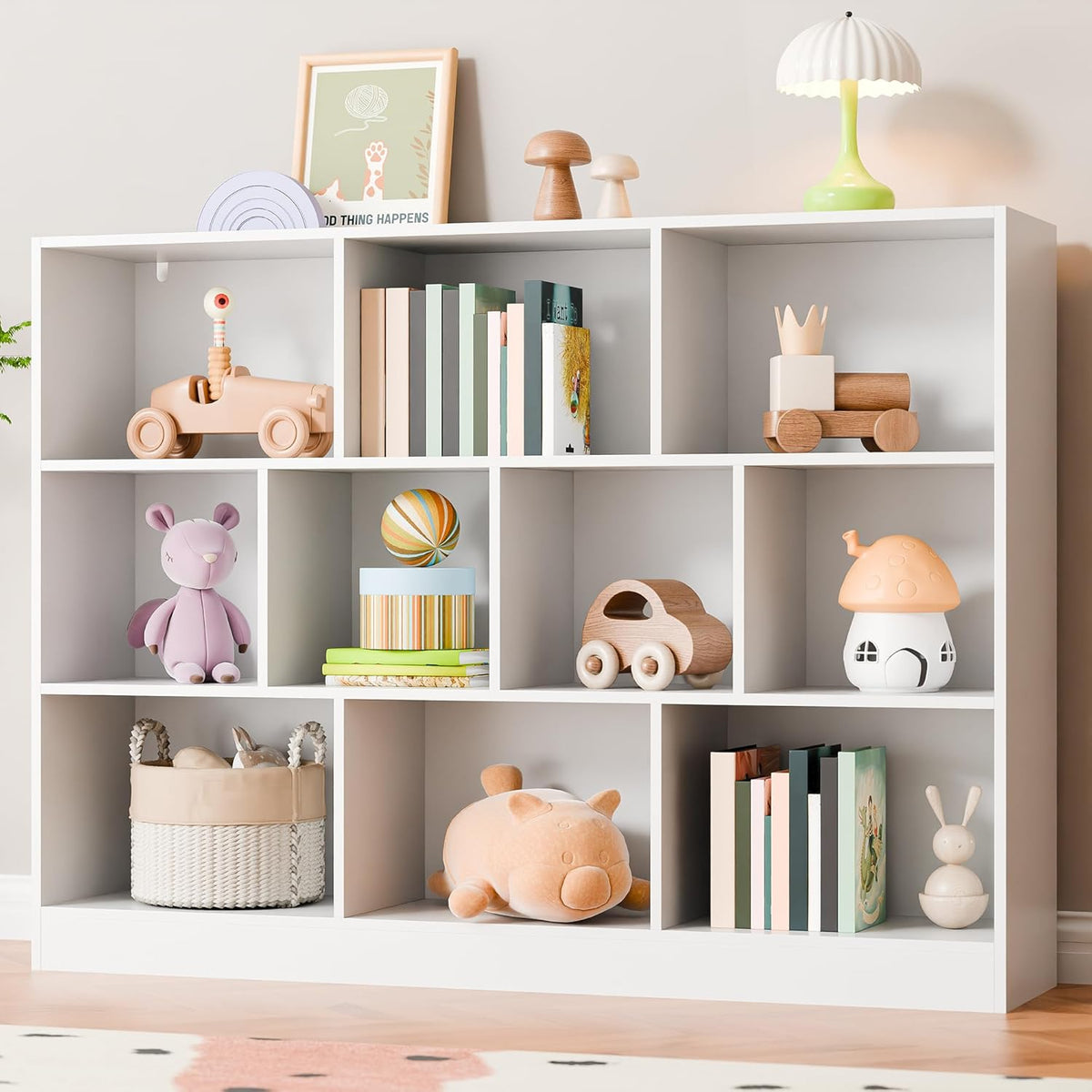 Cozy Castle White Bookshelf, 3-Tier Open Shelf Bookcase, 10 Cube Storage Organizer with Anti-Tilt