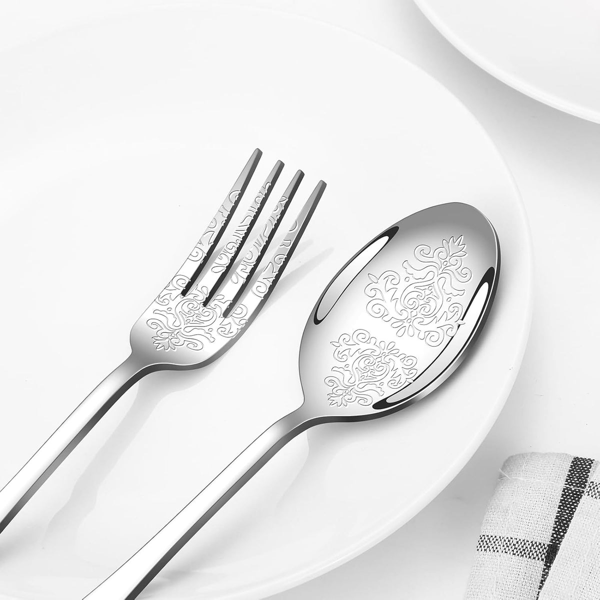 40 Pcs Silverware Set for 8 with Classical Flower Embossed Design, Food Grade Stainless Steel