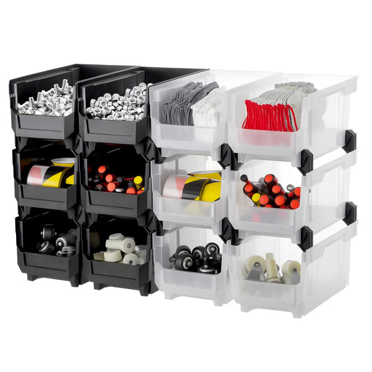 VEVOR Plastic Stackable Storage Bins, 14.8 x 8.5 x 7.1 inch (12 Pack), Plastic Containers for