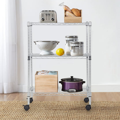 FDW 3 Tier Wire Shelving Metal Storage Shelves 23L x 13W x 32H Layer Storage Shelves with Wheels