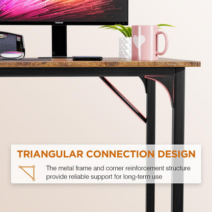 PayLessHere | 32 Inch Computer Desk | Brown | Office Desk with Metal Frame, Adjustable Feet |