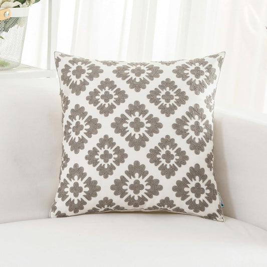 HWY 50 Grey Gray Decorative Throw Pillow Covers 18x18 Inch (1 Piece), Embroidered Cotton Farmhouse