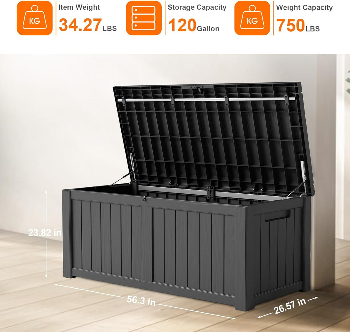 DRATO 120 Gallon Large Deck Box, Outdoor Storage Box for Patio Furniture, Patio Cushions, Gardening