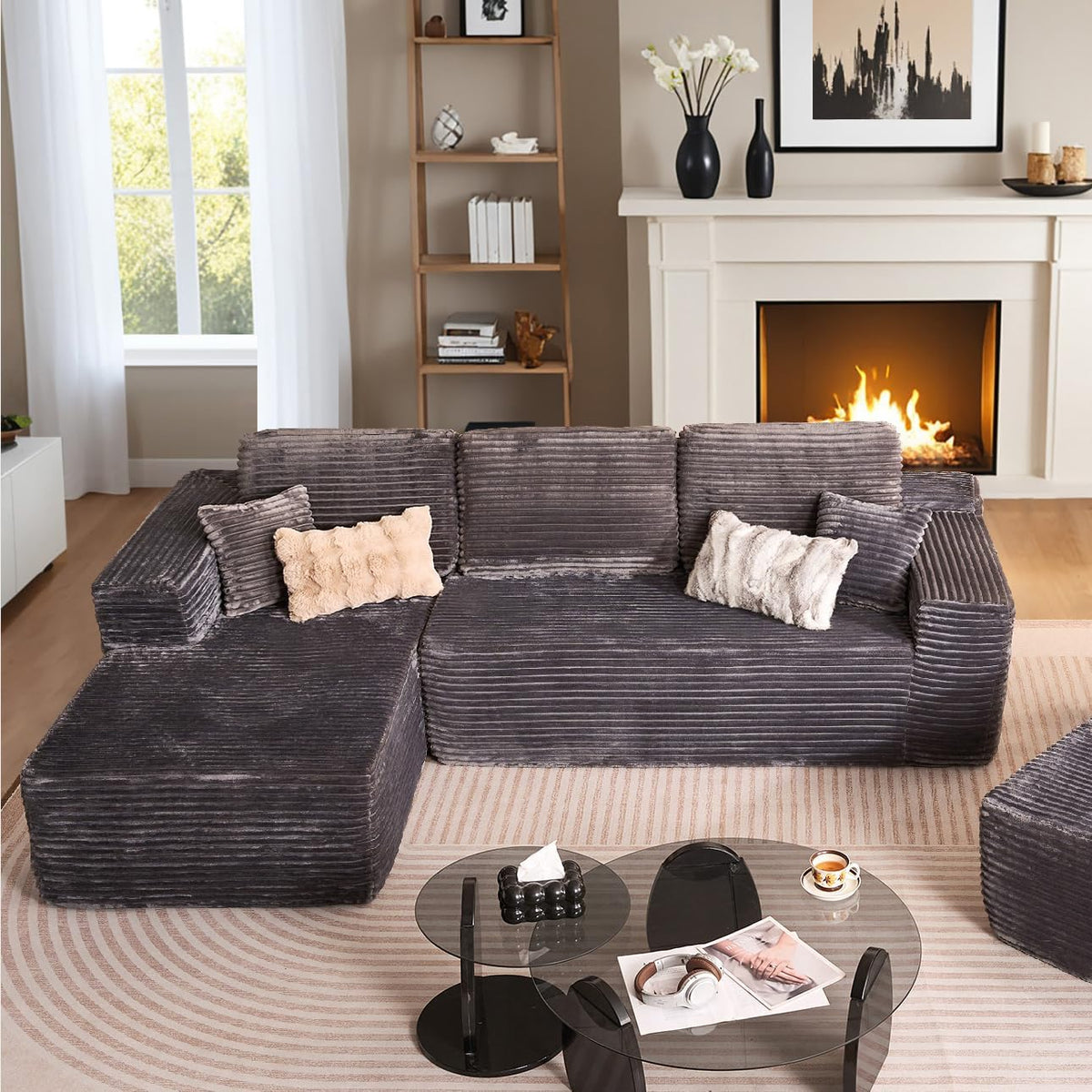 HOOOWOOO Cloud Sectional Couches for Living Room,Modular Sectional Sofa No Assembly,Plush Corduroy
