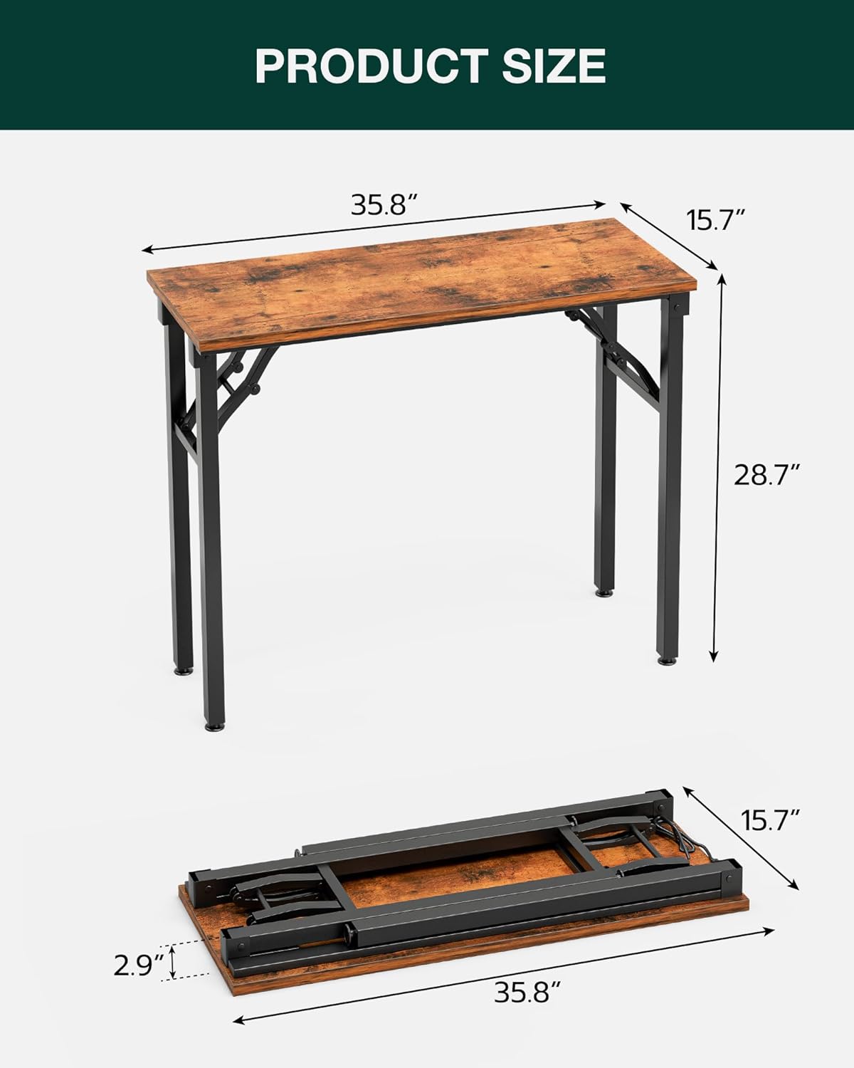 Frylr Small Folding Computer Desk – Portable 35.8 Inch Foldable Laptop Table, Collapsible and