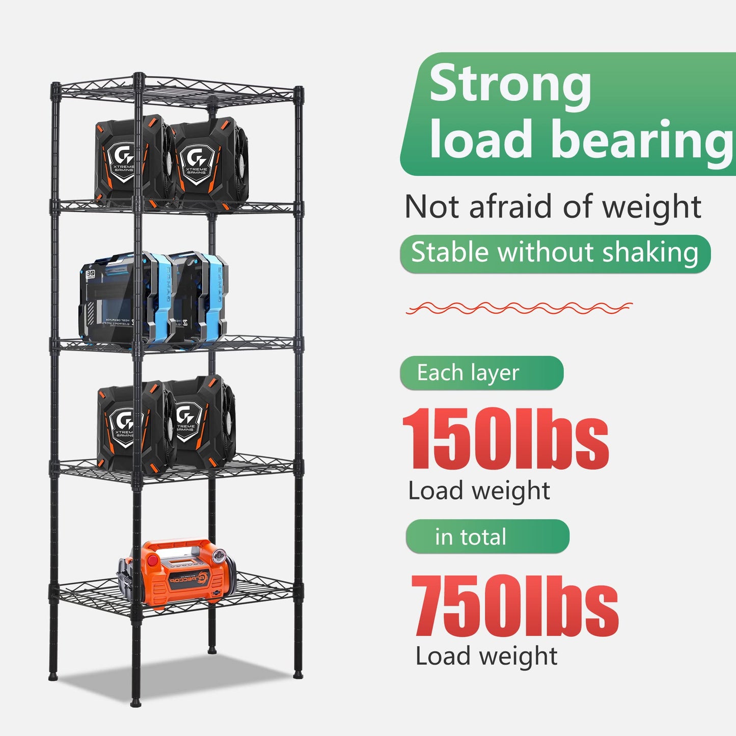 FDW 17L x 12W x 48H Wire Shelving 5 Tier Adjustable Metal Shelves NSF Pantry Shelves Storage Rack