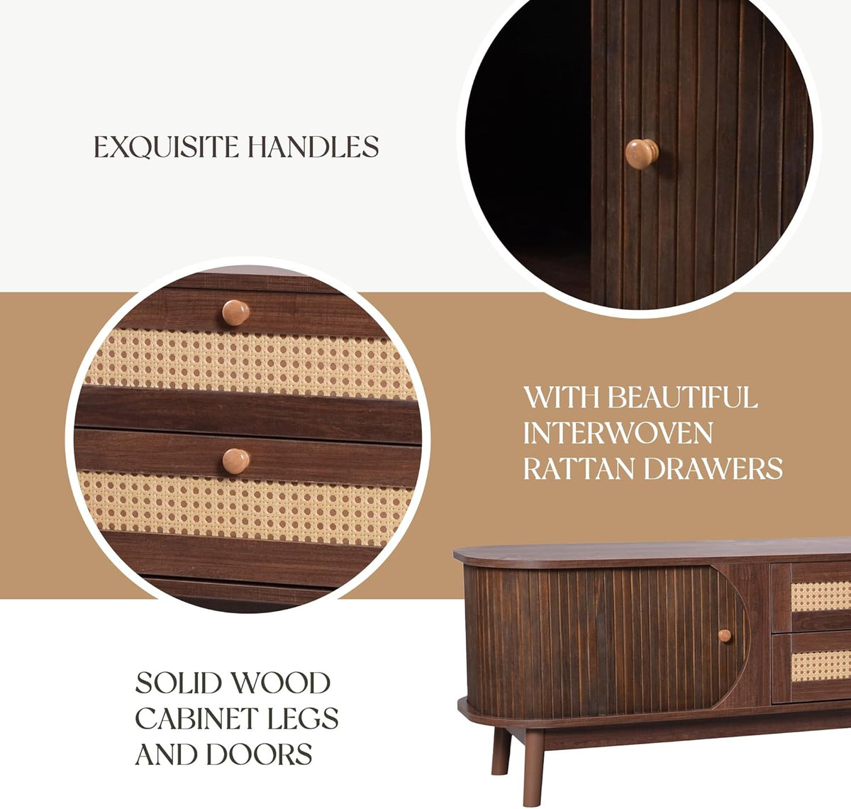 Merax Modern Fluted TV Stand for 75" TVs, Mid-Century Entertainment Center Tambour Door Media