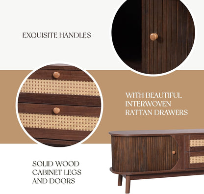 Merax Modern Fluted TV Stand for 75" TVs, Mid-Century Entertainment Center Tambour Door Media