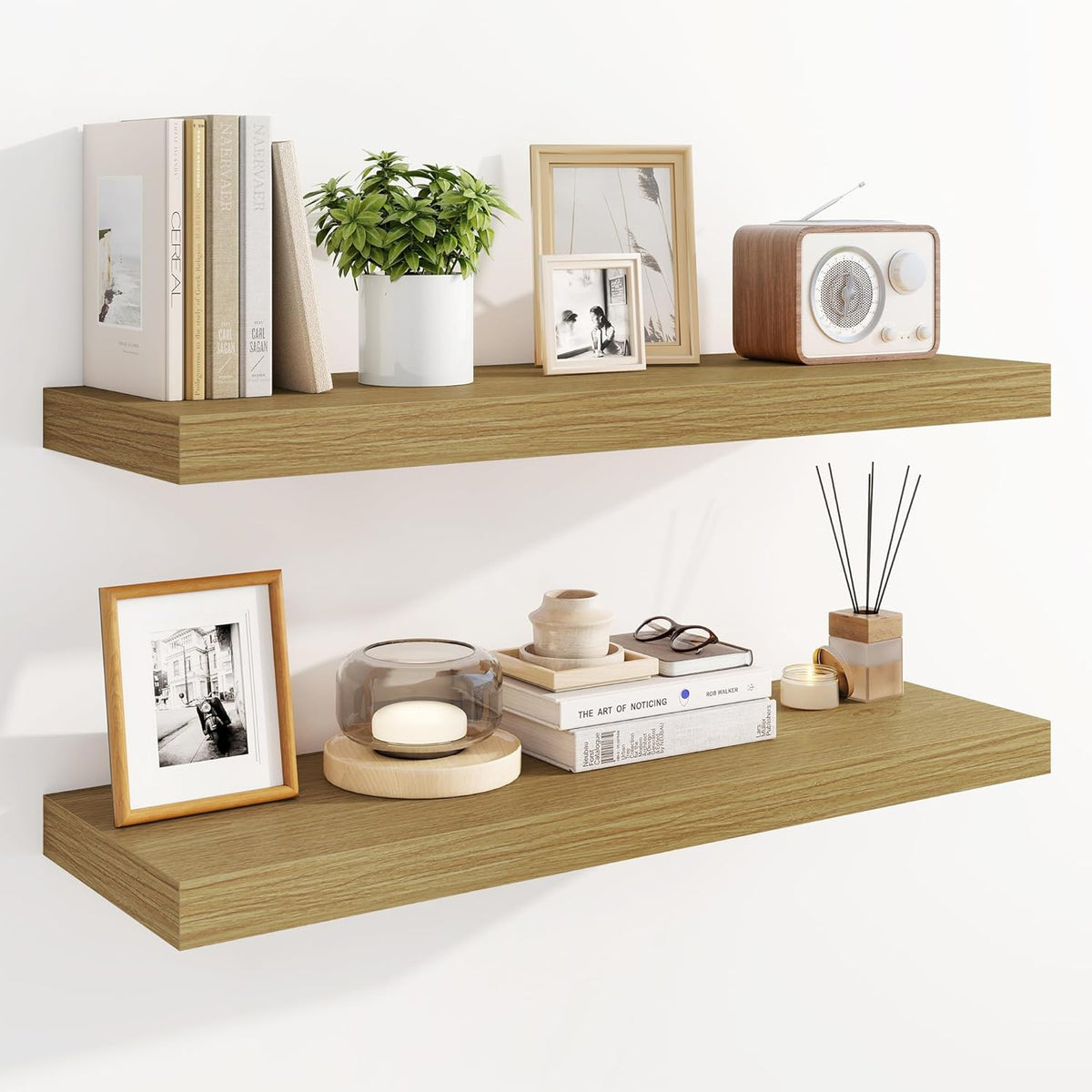 Marsmiles 31.5" Floating Shelves for Wall, Wooden Shelves with Invisible Brackets Set of 2, Rustic