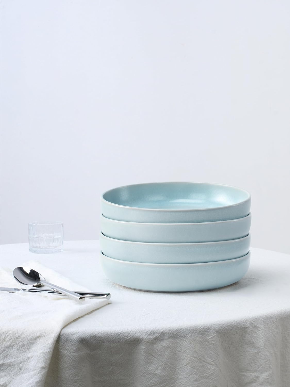 famiware Milkyway Pasta Bowls Set of 4, 8.5" Large Salad Bowls, Double Reactive Glaze, Sturdy &