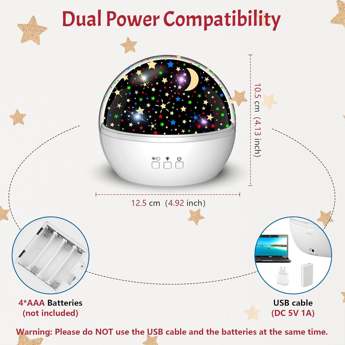 Star Projector Night Light for Kids, Baby Night Lights with Snowflake & Starry Theme, 360 Degree