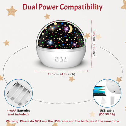 Star Projector Night Light for Kids, Baby Night Lights with Snowflake & Starry Theme, 360 Degree