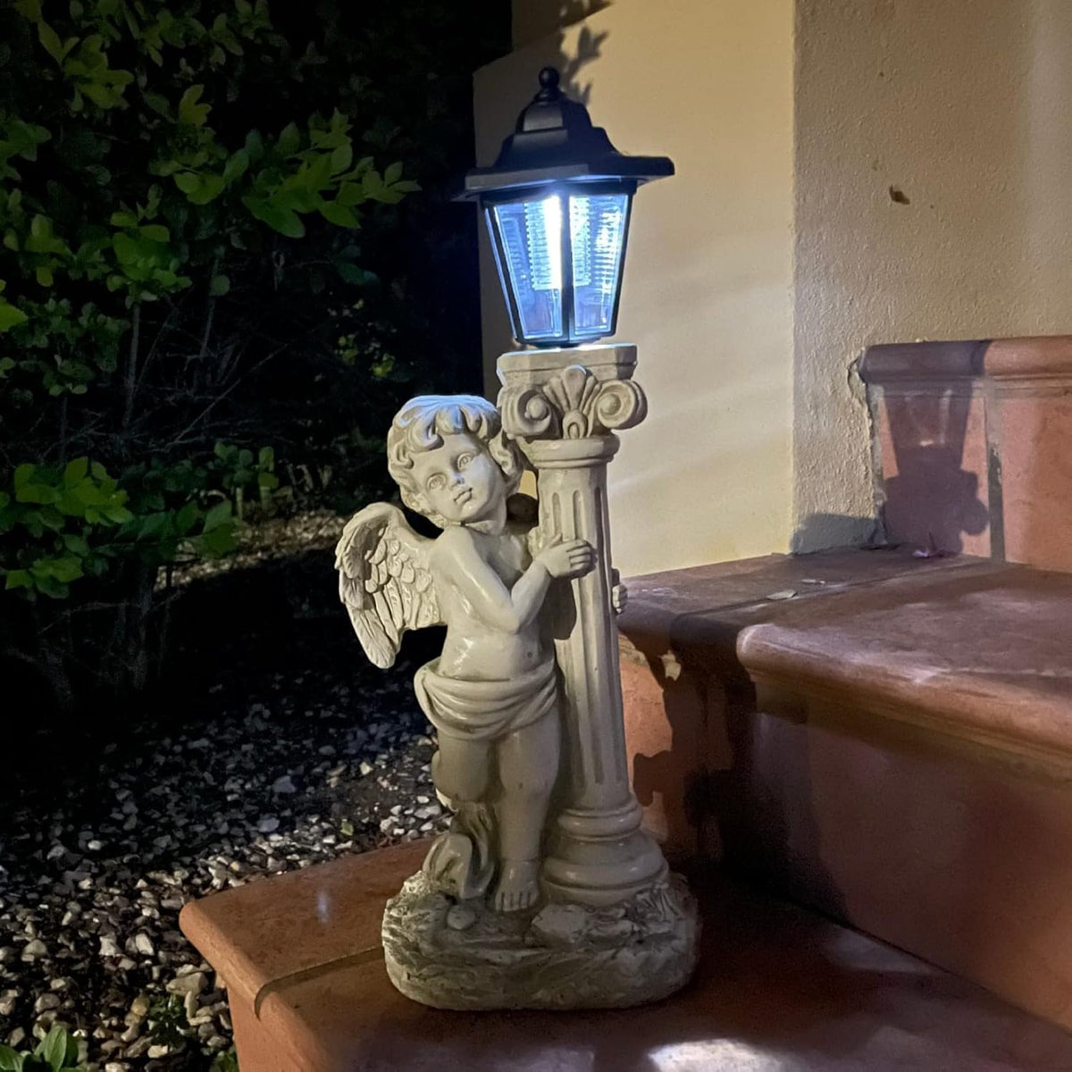 Angel Statue with Solar Lights (Left) 19.7 Inch, Outdoor Solar Angel Garden Statue with Roma Pillar