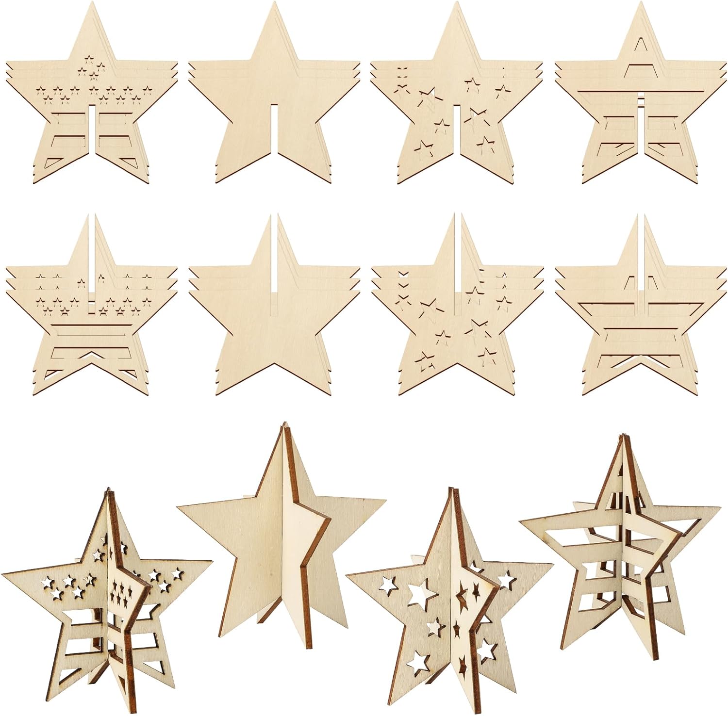 COCHIE DIY 3D 4th of July Stars Wood Crafts to Paint for Kids Adults, Paintable Unfinished Wooden