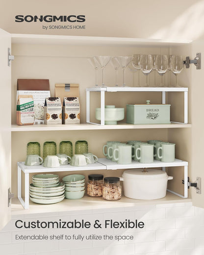 SONGMICS Spice Racks, Set of 2 Expandable Kitchen Countertop Shelves, Small Cupboard Organizers