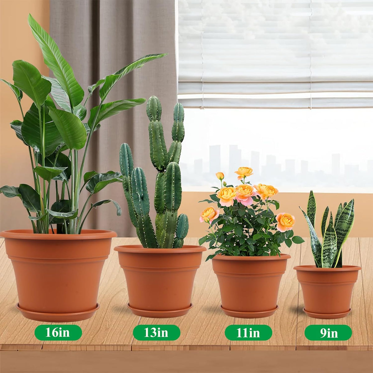 13 Inch Plastic-Flower-Pot-for-Indoor-Plants, 4 Pack Large Outdoor Planter Pot with Drainage Holes