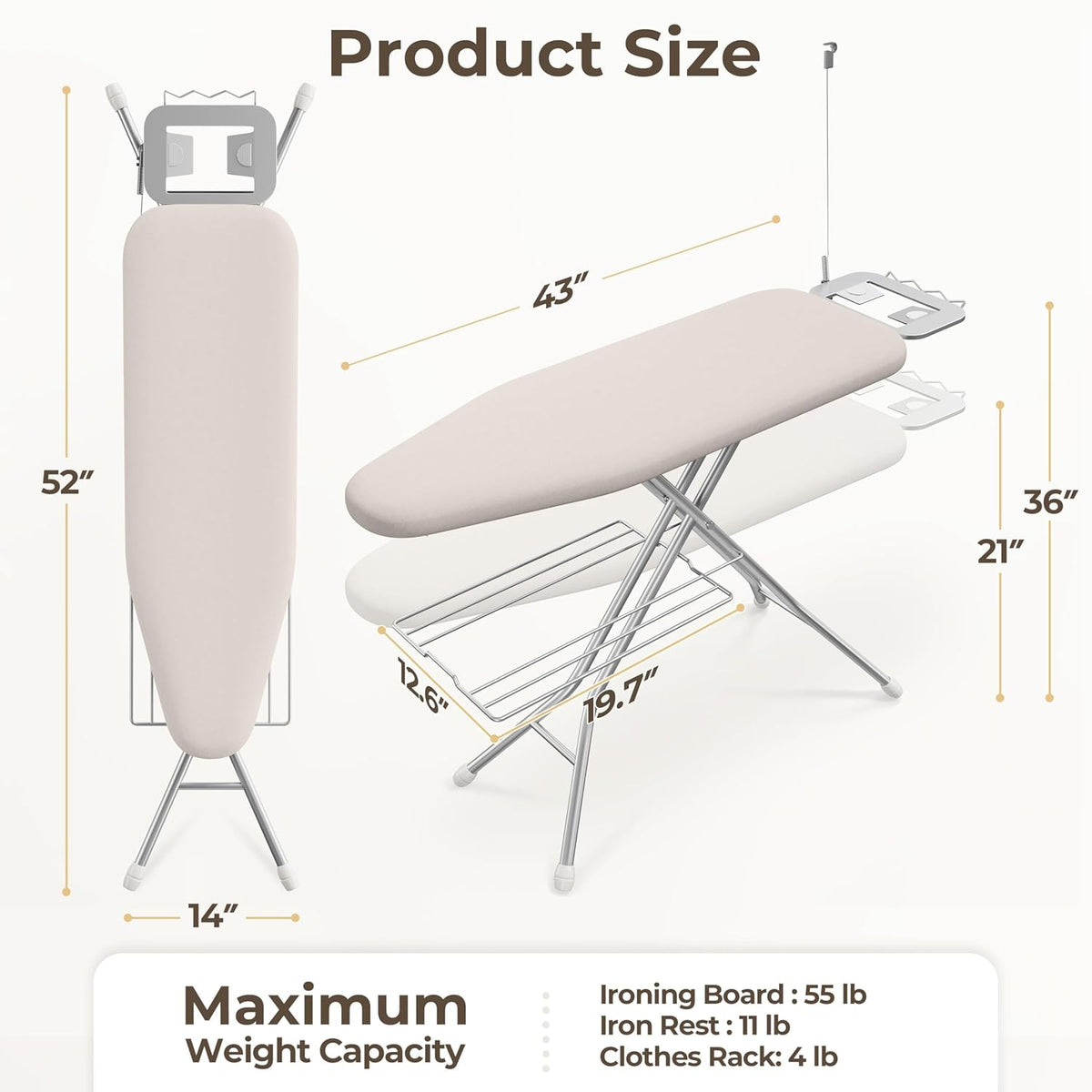 Yaheetech Ironing Board, Compact Iron Board with Cord Holder, Steam Iron Rest and Bottom Storage
