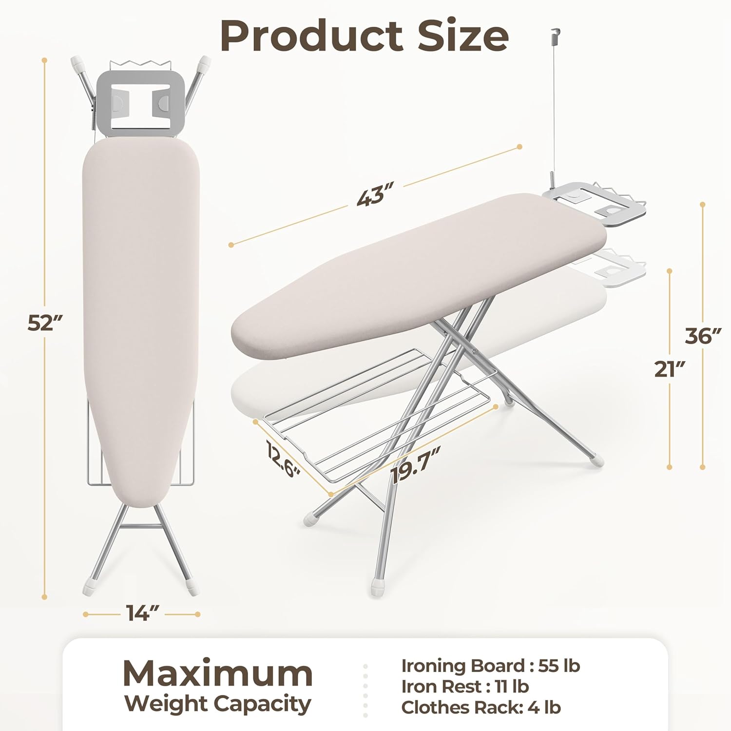 Yaheetech Ironing Board, Compact Iron Board with Cord Holder, Steam Iron Rest and Bottom Storage