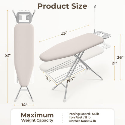 Yaheetech Ironing Board, Compact Iron Board with Cord Holder, Steam Iron Rest and Bottom Storage