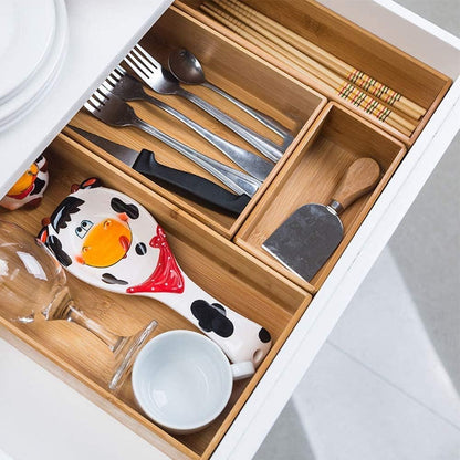 Bamboo Drawer Organizer - Kitchen Utensil Organizer Silverware Tray Cutlery Holder，Office Desk