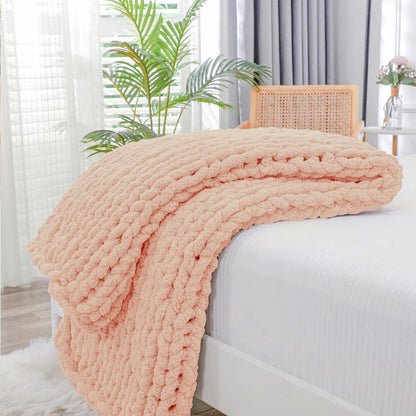 Bigacogo Chunky Knit Throw Blanket for Couch, 40x40 inches, 100% Hand Knitted with Thick Jumbo