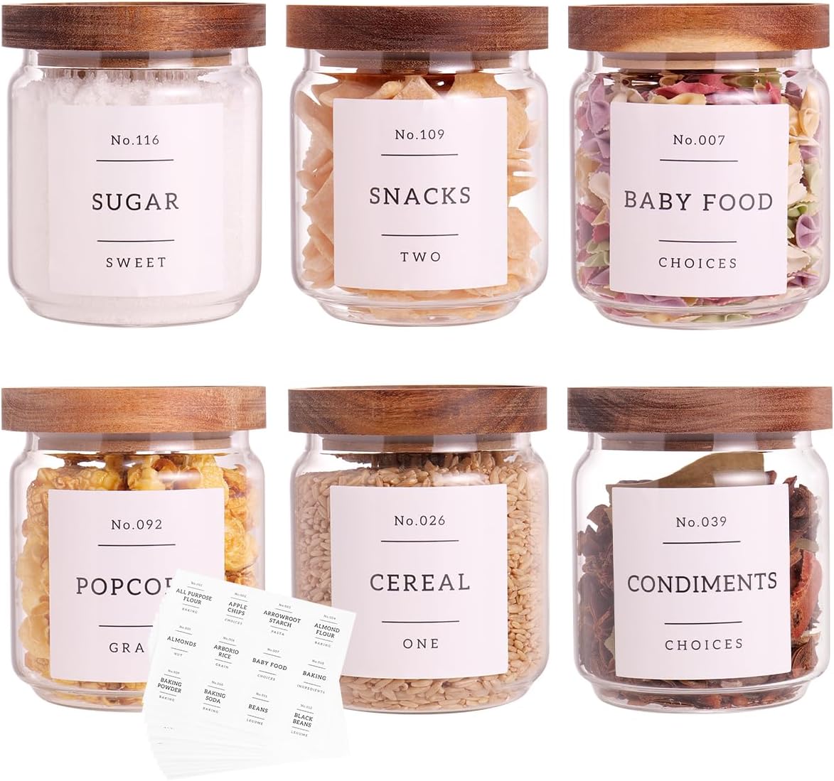 6 Set Glass Pantry Storage Jars with Acacia Airtight Lid - 15oz Thicken Glass Kitchen Canisters
