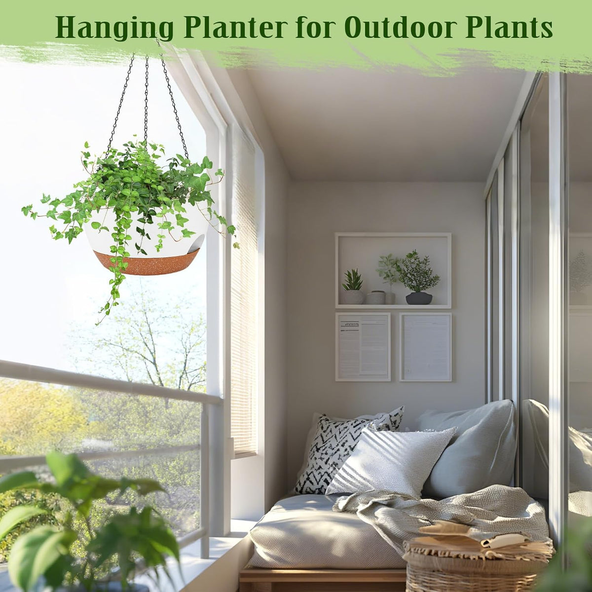 Hanging Planters for Outdoor Indoor Plants, 2 Pack 12 Inch Hanging Basket Plants Outdoor, Self