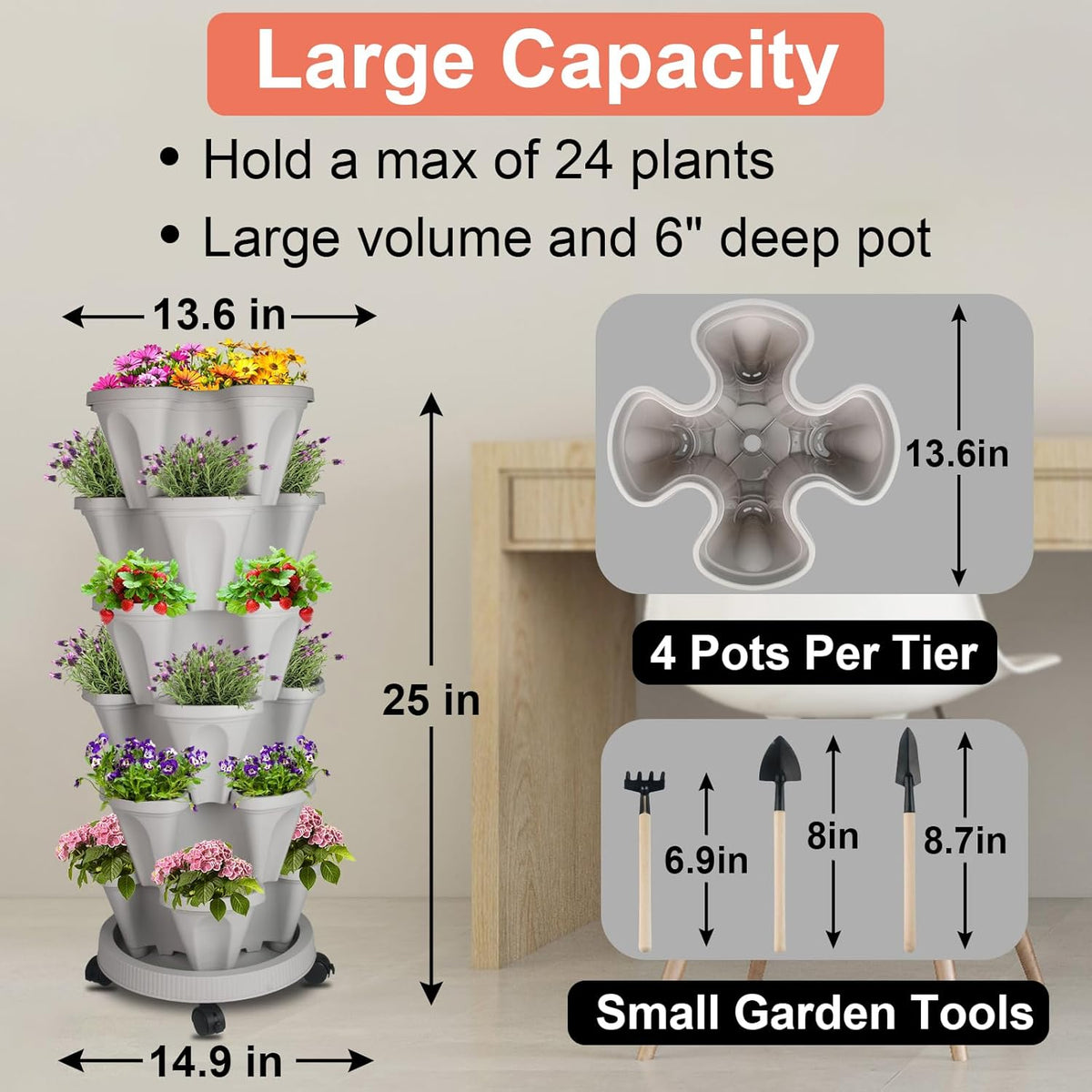 Vertical Planter 6 Tier Stackable Planters Garden Planters Strawberry Herb Flower and Vegetable