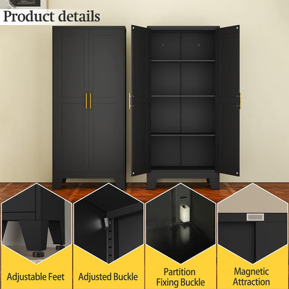 Black Metal Storage Cabinet, 61" Steel Cabinets for Home Office, Kitchen Pantry Storage Cabinet