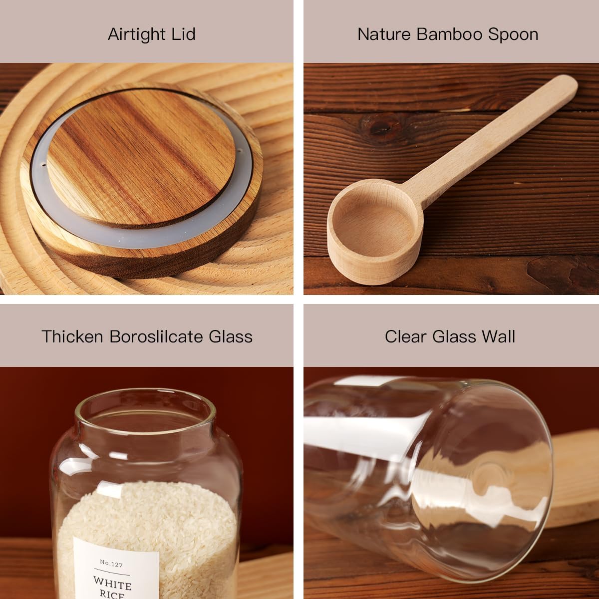 2 PCS Large Glass Jar with Airtight Lid, Glass Food Storage Jars for Tea,Spice,Cereal