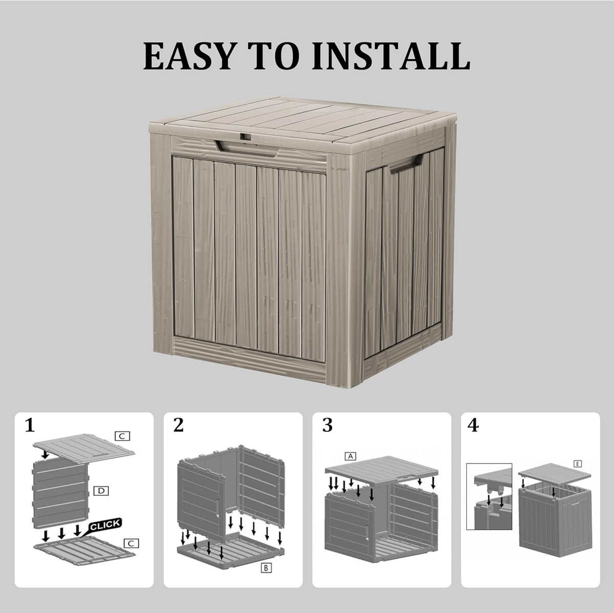 35 Gallon Lockable Resin Deck Box, Waterproof & UV-Resistant Outdoor Storage Box for Outdoor