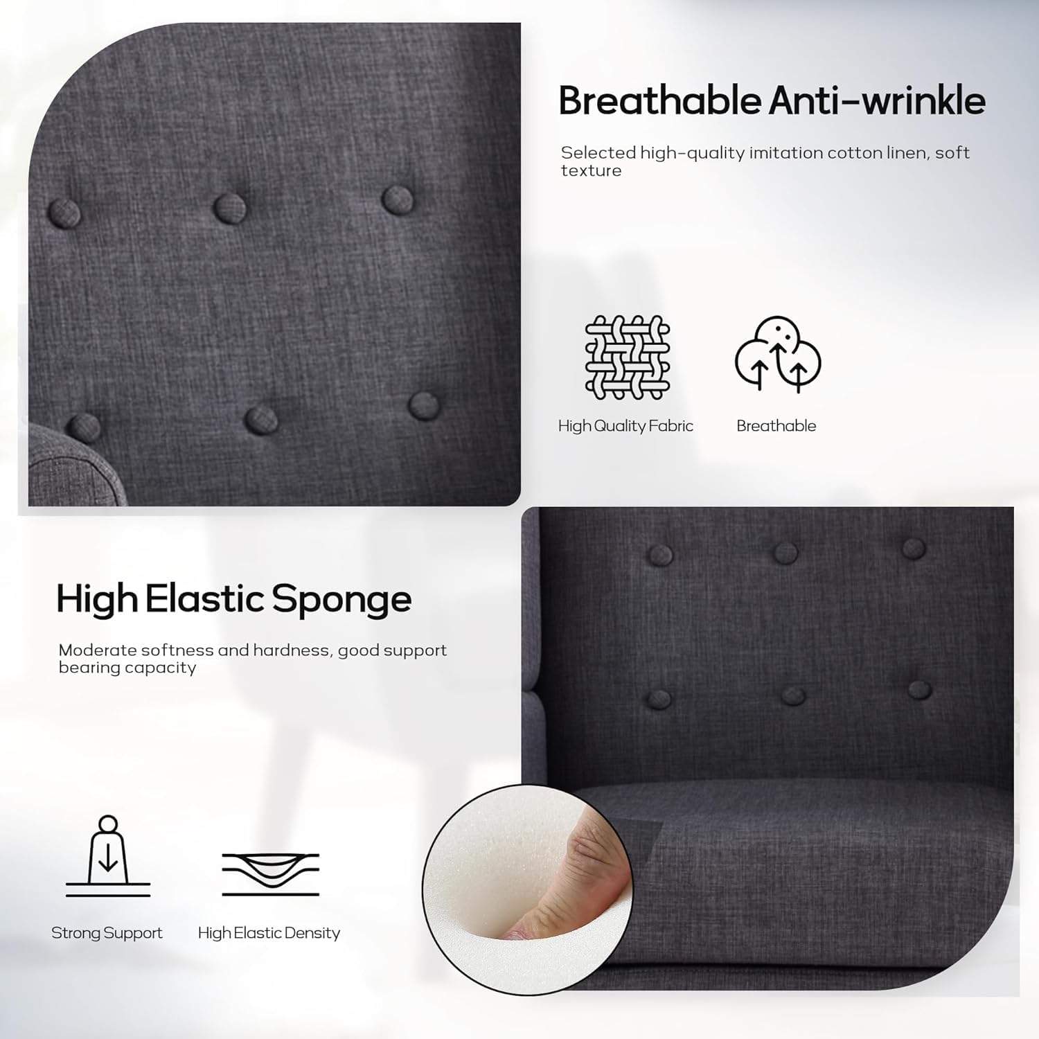 HUIMO Accent Chair Living Room Chair, Upholstered Button Tufted Armchair, Linen Fabric Sofa Chairs