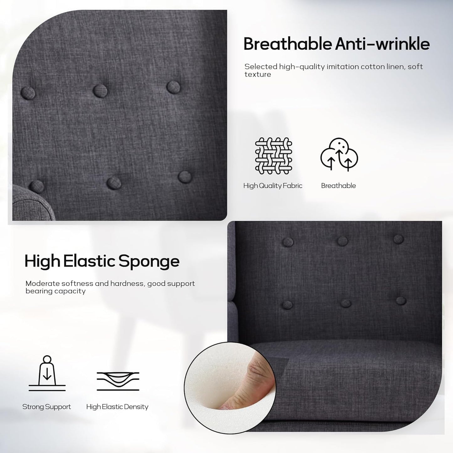 HUIMO Accent Chairs Set of 4, Upholstered Button Tufted Armchair, Linen Fabric Sofa Chairs for