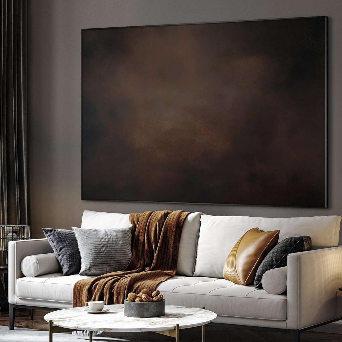 SIGNWIN 46"x60" Extra Large Framed Wall Art Dark Brown Abstract Moody Illustration for Home Living