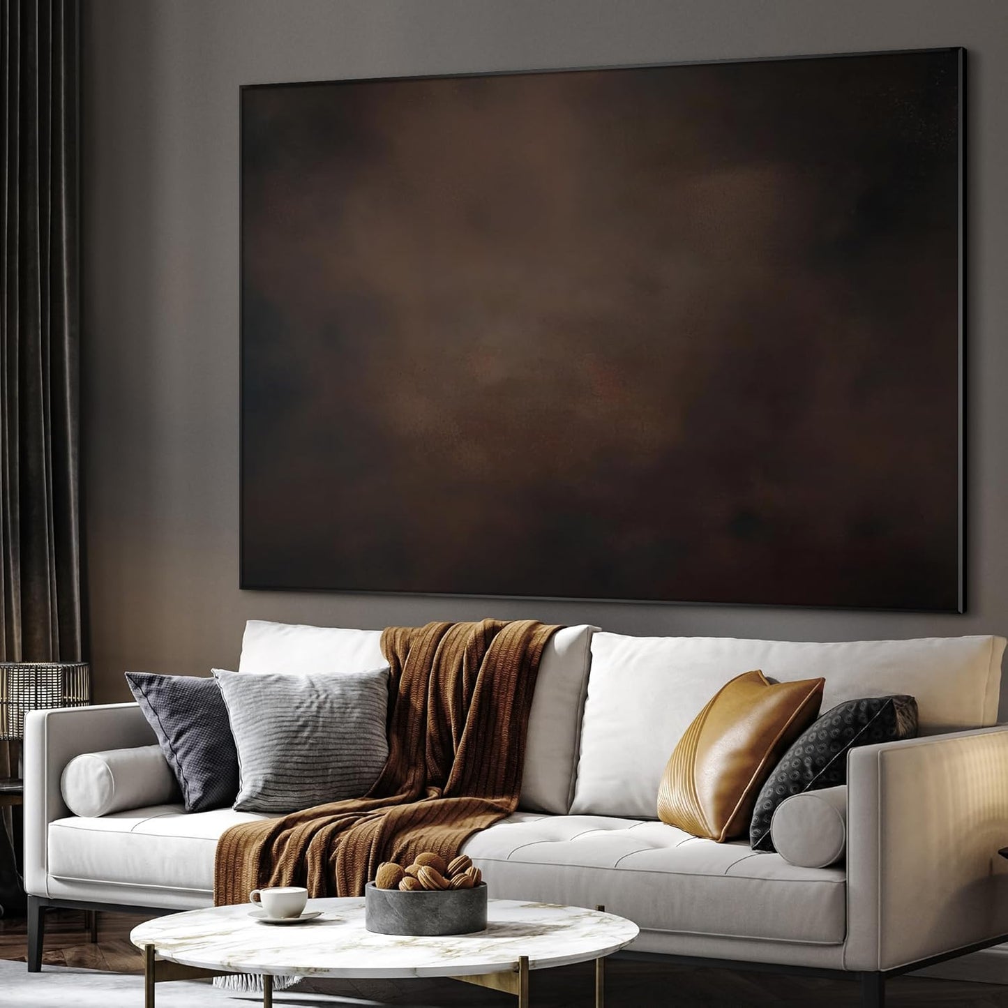SIGNWIN 60"x72" Extra Large Framed Wall Art Dark Brown Abstract Moody Illustration for Home Living
