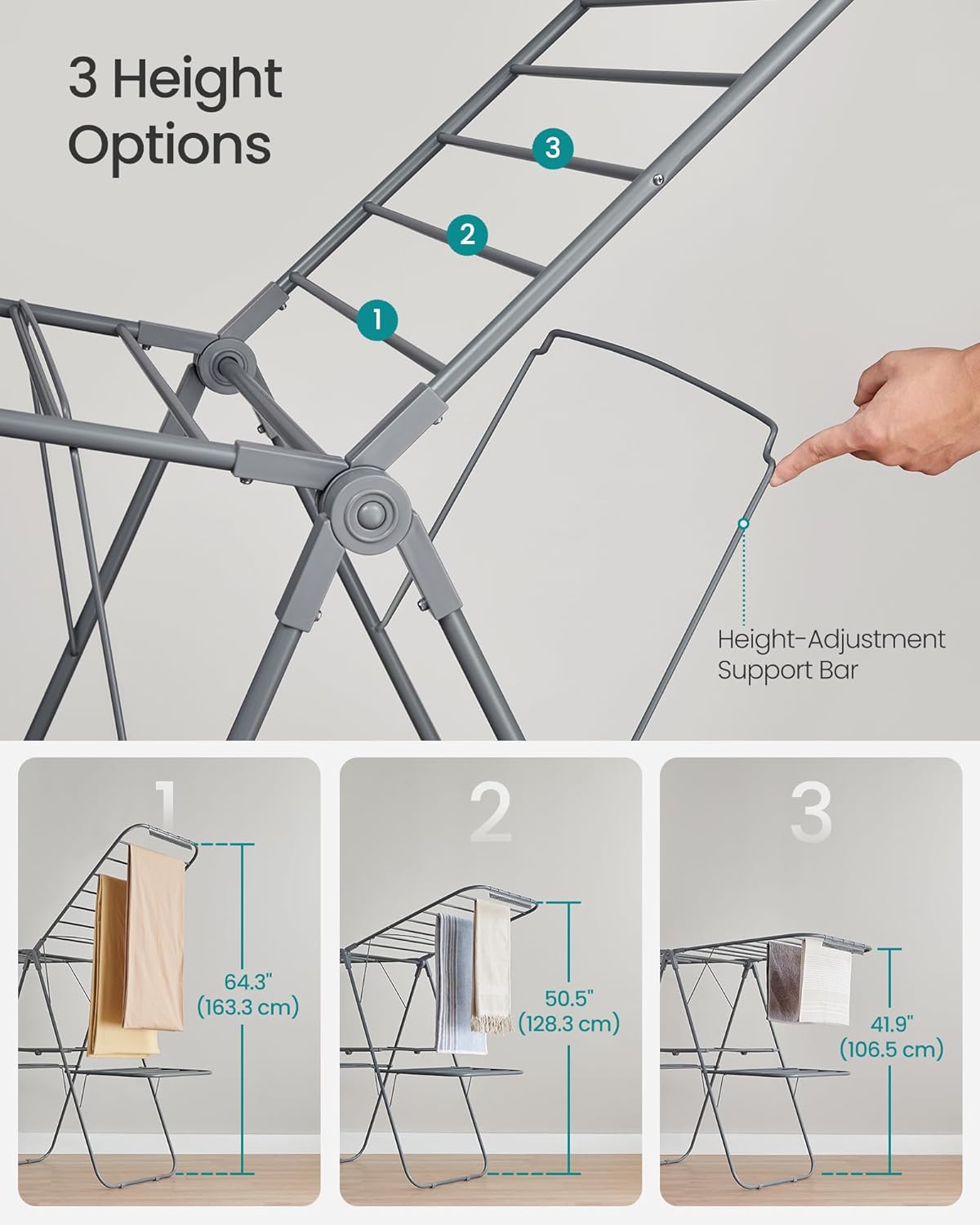 SONGMICS Clothes Drying Rack, Foldable 2-Level Laundry Drying Rack, Free-Standing Laundry Airer