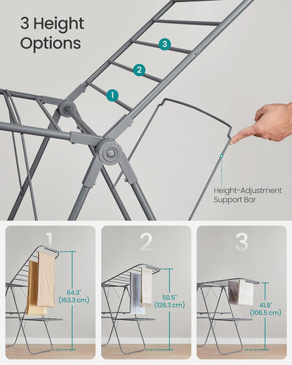 SONGMICS Clothes Drying Rack, Foldable 2-Level Laundry Drying Rack, Free-Standing Laundry Airer